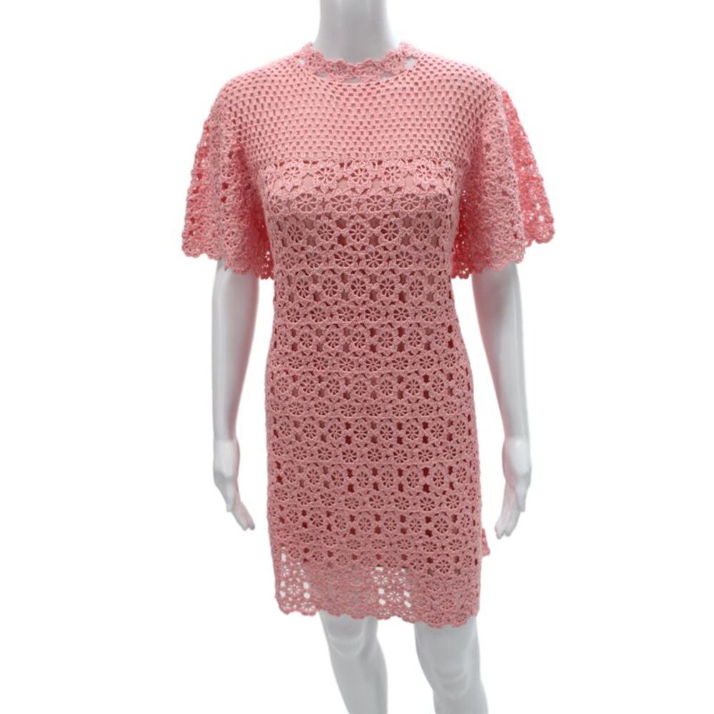 Carolina Herrera Women Shift Pink Floral Dress Short Sleeve Size M